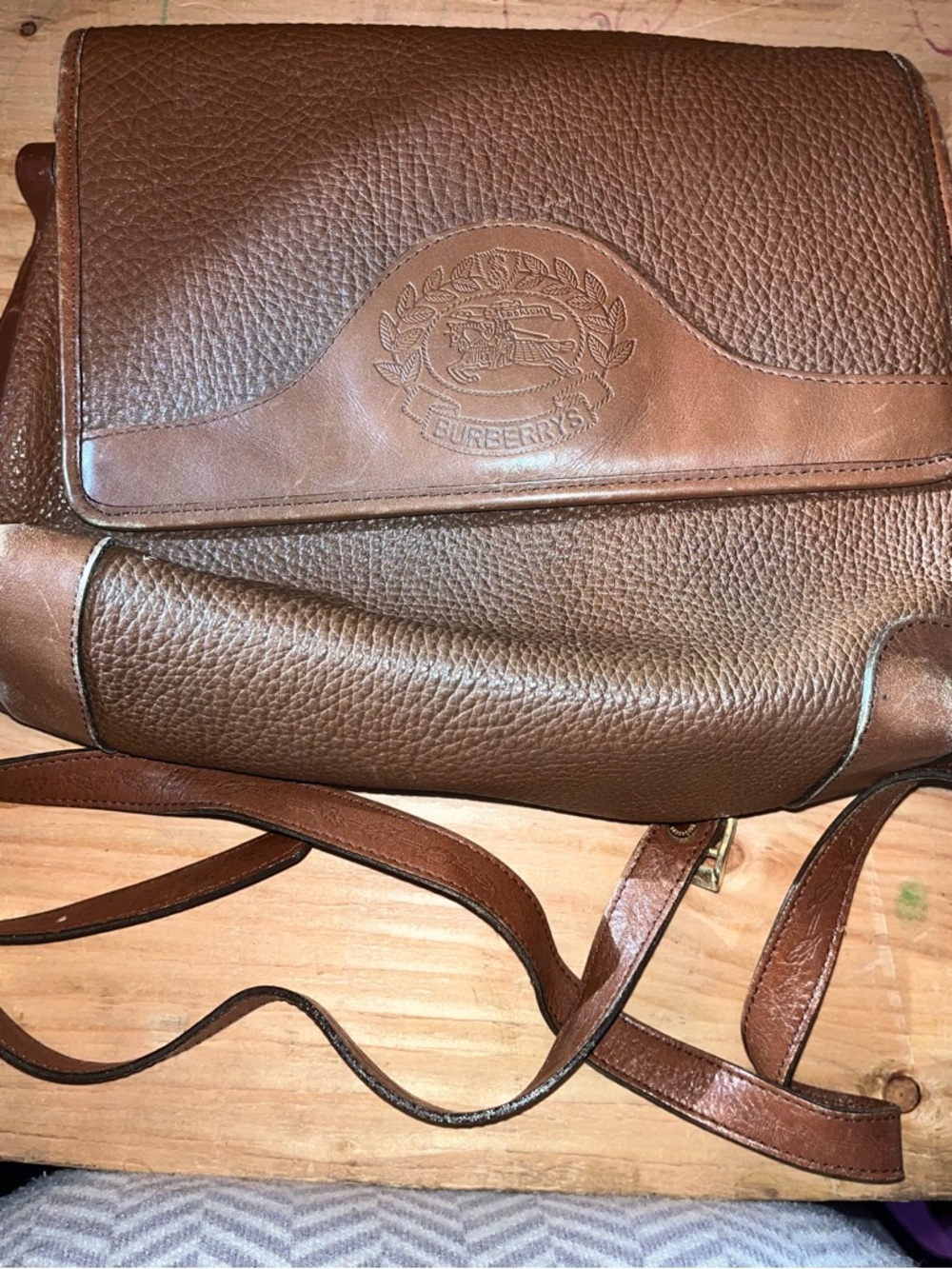 Vintage Burberry Brown Leather Crossbody Bag